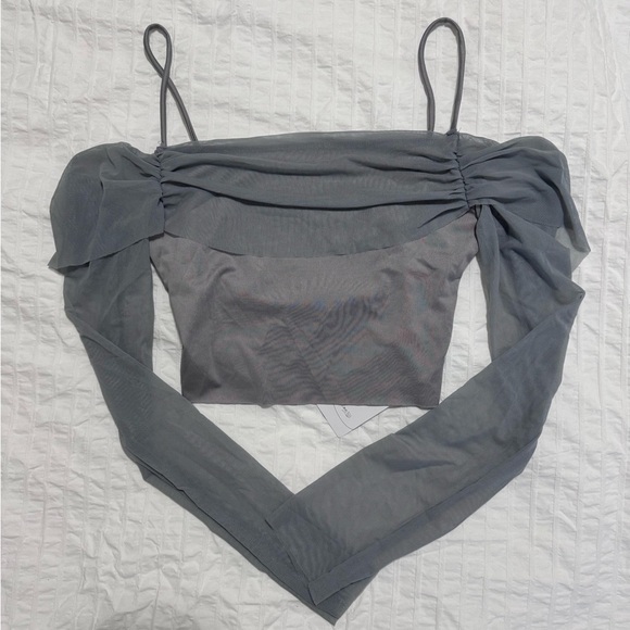 Sheer Off-Shoulder Mesh Long Sleeve Top | NWT | Size XS-S - Picture 1 of 1